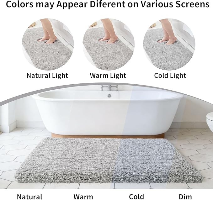 Gray Bathroom Rug 24x48 Non Slip Fluffy Bath Mat for Bathroom Floor Washable Plush Luxury Bath Rug for Tub Soft Shaggy Absorbent Shower Sink Mat