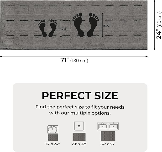 GRANNY SAYS Long Bathroom Rugs Non Slip Washable, Extra Soft & Water Absorbent Bath Mats for Bathroom, Plush Shaggy Bath Carpet, Deep Grey Waffle Bath Mat Quick Dry for Tub & Shower 71" x 24" Bath Rug