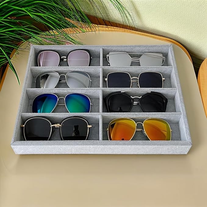8 -Slot Premium Grade Velvet Sunglasses Eyewear Jewelry Show Tray Home Organizer Velvet Multifunctional Stackable