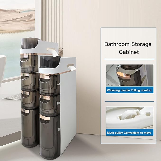 Slim Bathroom Storage,Slim Cabinet for Bathroom,Narrow Movable Bathroom Storage Organizer for Small Spaces,Bathroom,Kitchen,Living Room (4-Tiers)