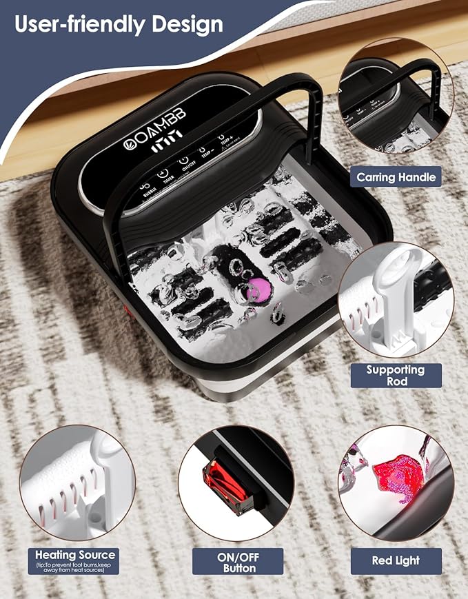 Collapsible Foot Spa with Heat, Bubble and Temp Control, Foot Bath Massager with XL Touch Screen and Massage Rollers, Foot Soaking Tub, Pedicure Foot spa for Stress Relief (Black +Green)