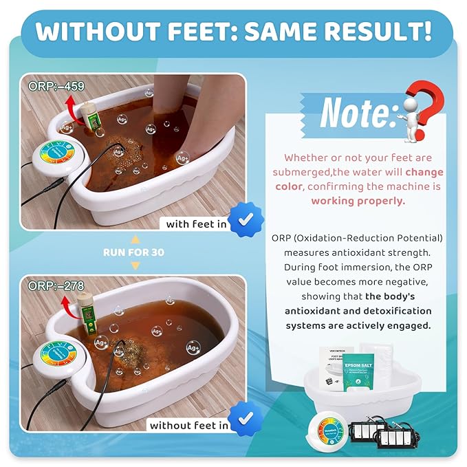 Ionic Foot Bath Detox Machine, Foot Detox Machine at Home/Salon, Ionic Foot Spa with Upgraded Durable Basin, 2 Super Duty Arrays, 1 Epsom Salt, 10 Liners (Colorful)