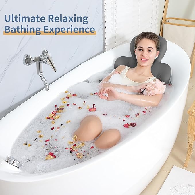 Bath Cushion, Full Body Bathtub Pillow with 160 Suction Cups, Bath Mat for Head and Neck Support, with Laundry Bag (Dark Gray, 60" x 16")