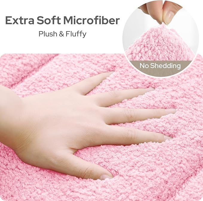 HOMEIDEAS Pink Bathroom Rugs, 2 Piece Extra Soft and Absorbent Microfiber Plush Bath Mat with Non Slip Backing(Light Pink)