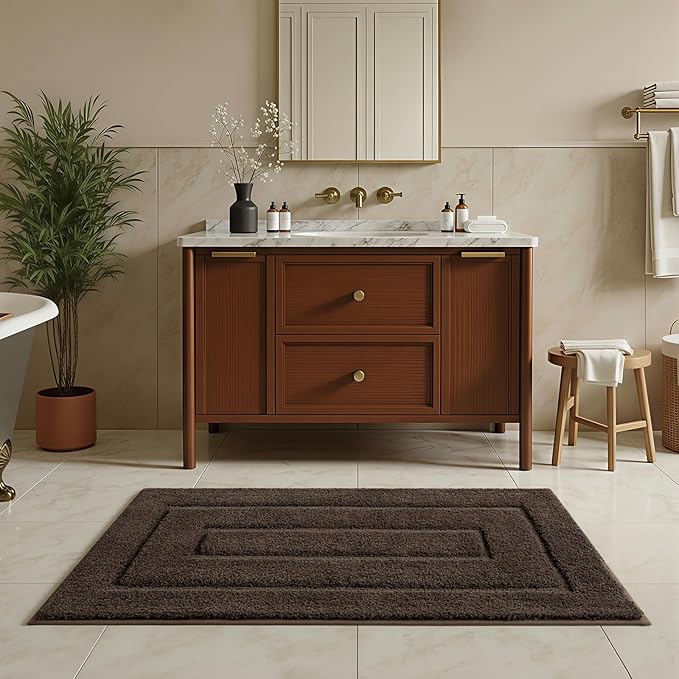 HOMORE Bathroom Rug 24x48 Inch Soft Absorbent Microfiber Bathroom Runner Rug, Washable Bath Runners Rugs for Bathrooms Non Slip Bath Rugs for Shower Tub,Brown