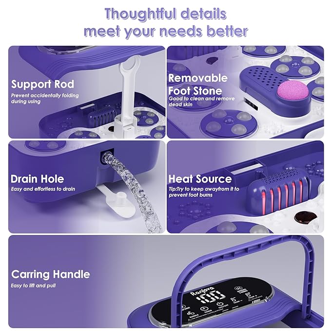 Foot Spa Electric Rotary Massage, Collapsible Foot Bath with Heat, Bubble Jets,Temp Control, and 24 Motorized Shiatsu Massage Balls, Pedicure Foot Spa for Feet Relaxation (Blue)