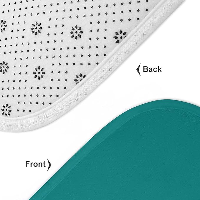 3 Pieces Bath Rug Sets, Teal Blue Trend Color Bathroom Mat Set Non Slip U Shaped Contour Rug & Toilet Lid Cover