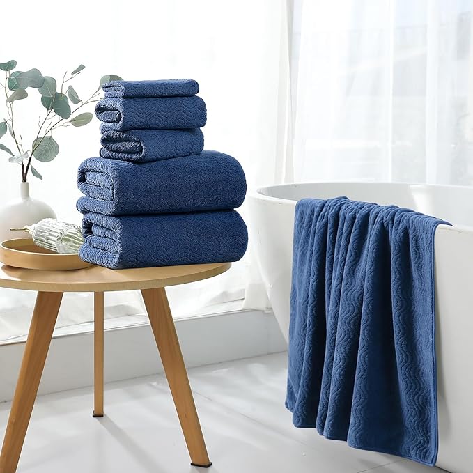 8 Piece Bath Towel Set Navy |2 Oversized Large Bath Sheet,2 Hand Towels,4 Washcloths| Ultra Soft Cozy Bath Towel Set for Bathroom Hotel Gym Spa,Highly Absorbent & Quick Dry Bathroom Towel Collections