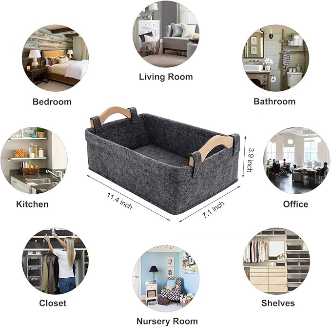 Small Storage Basket Soft Felt Collapsible Baskets Storage Bins for Cellphone Earphone Chargers Cables Make Up Shelf Fabric Drawers Storage Baskets Cute Storage Baskets Light Gray