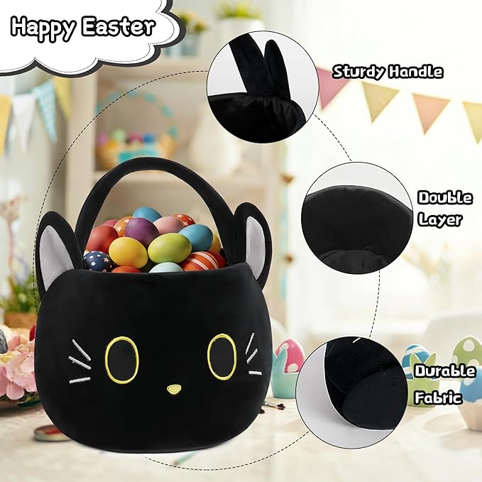 Easter Basket, Easter Baskets for Kids, Black Cat Baskets with Handle for Gifts Empty, Bunny Egg Hunting, Basket Stuffers Essentials