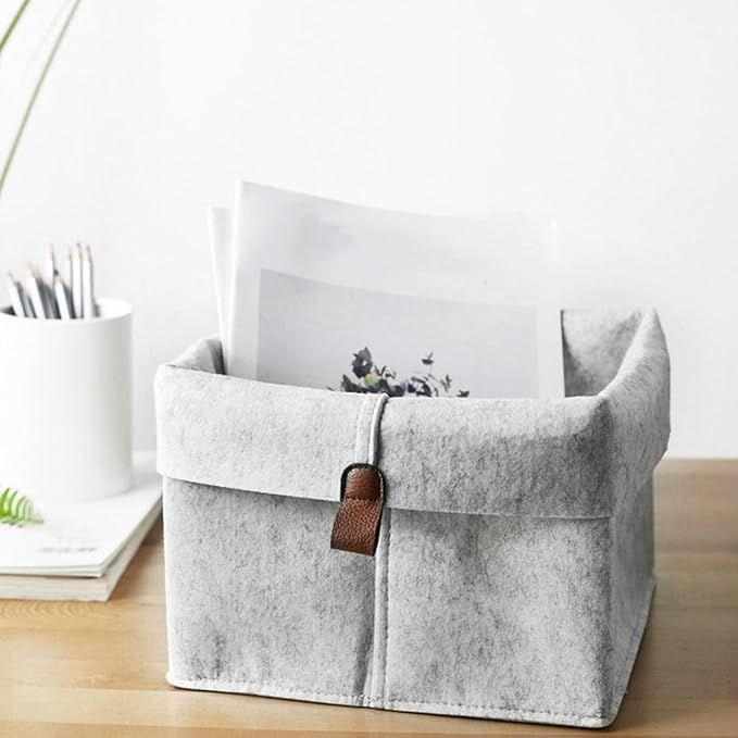 3X Nordic Felt Storage Basket Living Room Tea Table Sundries Storage Basket Cloth Felt Storage Box Bedroom Socks Grey