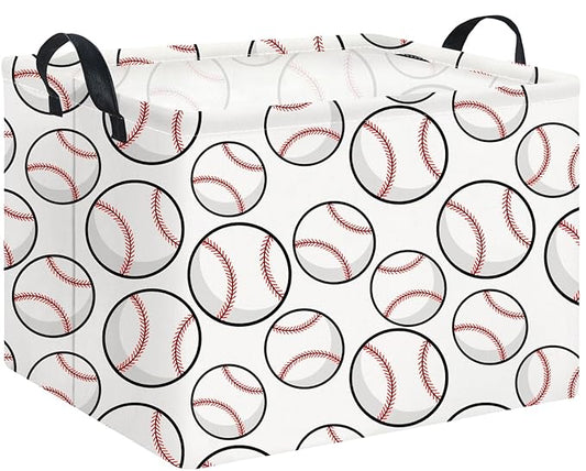 Rectangular Storage Basket，Collapsible Storage Bin，Book Box, Toy Organizer with Handles,,Room Decor.Gift Basket(Big Baseball)