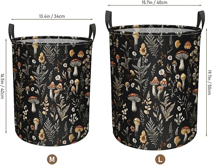 Mushroom Laundry Hamper Basket, Large Canvas Collapsible Organizer Storage Basket for Nursery,Office,Toy Organizer,Home,Decor - 19.7" X 15.7 "