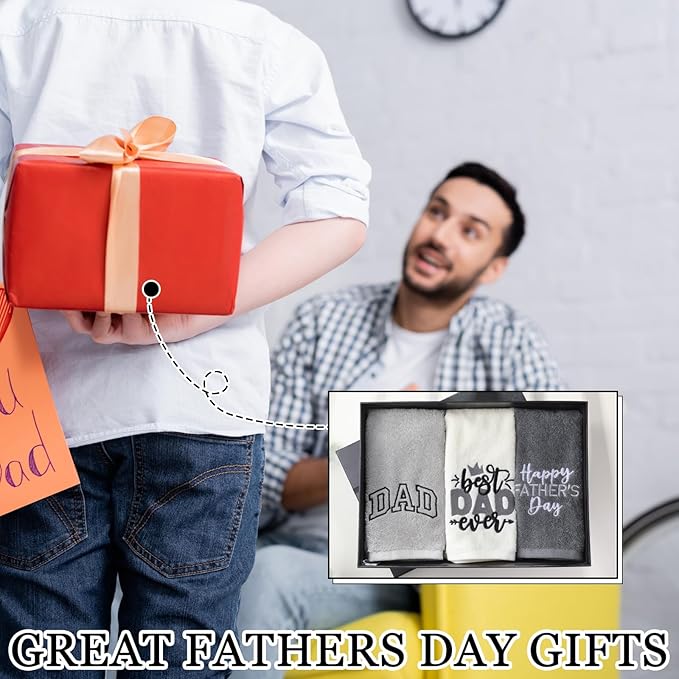 3 Pack Father's Day Hand Towels Christmas Towel Gift 13.4 x 29.2 Inch Cotton Embroidered Best Dad Ever Bathroom Towel Absorbent Super Soft for Bathroom