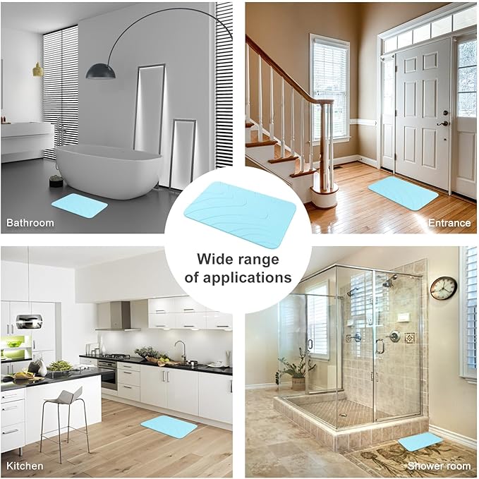2 Pack Diatomaceous Earth Shower Mat, Stone Bath Mat, Nonslip Super Absorbent Fast-Drying Hard Bath Mat for Bathroom Shower Floor, 23.62 x 15.35 inch, Blue-Green