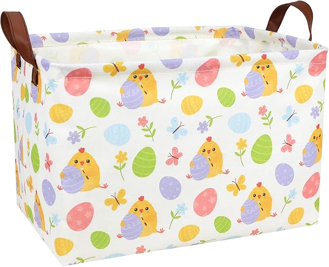 Cute Chicken Easter Basket for Kid Large Empty Rectangular Easter Gift Storage Basket Bunny Eggs Décor (Chicken Butterfly)
