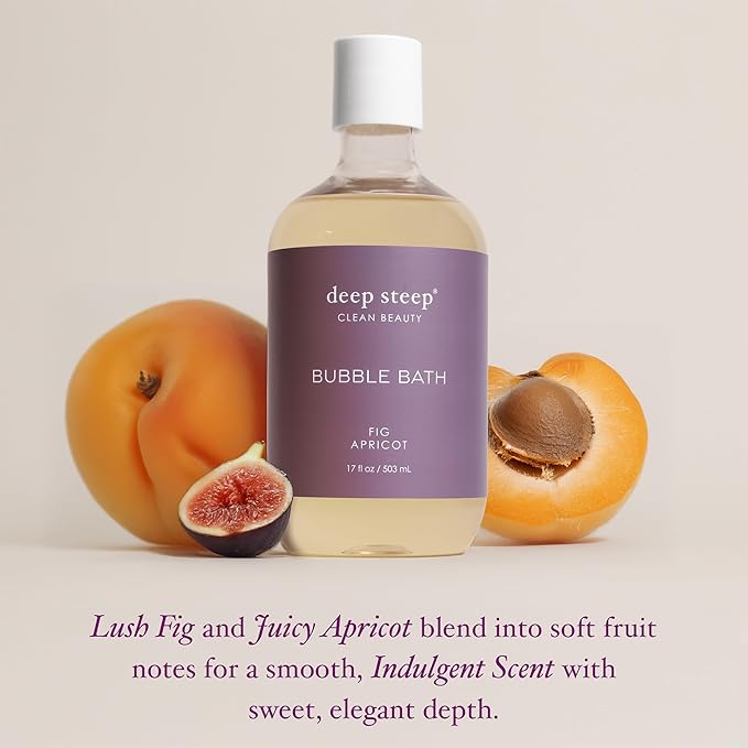 Deep Steep Fig Apricot Bubble Bath for Women, Hypoallergenic, Clinically Tested, Clean Formula for Sensitive Skin, Sulfate-Free, 17 fl oz Bottle, Essential Bath Accessories