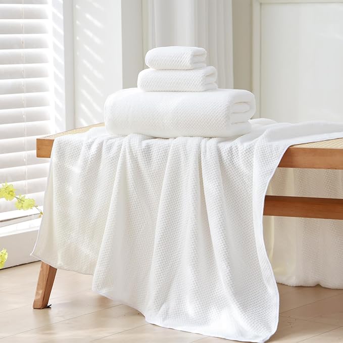 30x60 Inches Extra Large Bath Towels Set Super Soft Absorbent Luxury Microfiber Towels for Bathroom (White, 3PCS)