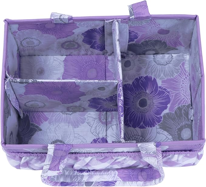 Bacati - Watercolor Flowers Nursery Kids Storage Items, Purple Gray Nursery Storage Caddy