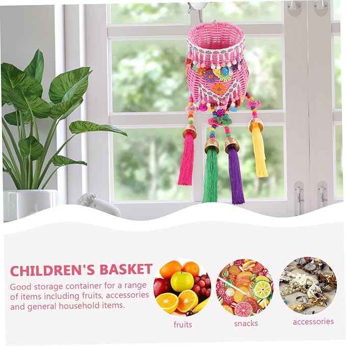 Boys and Girls Basket Weaving Tassel Backpack Ethnic Pack Basket Nursery Storage Boys and Girls