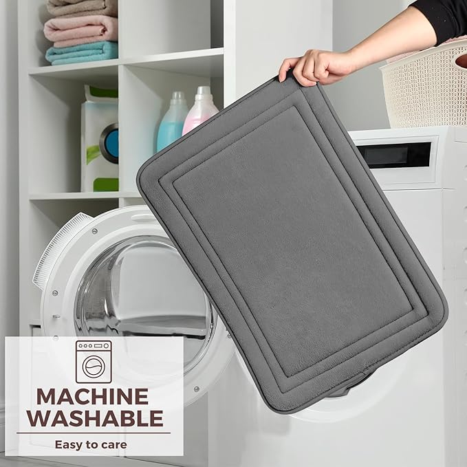 Grey Bathroom Rug Set of 2 Memory Foam Bath Mat and U-Shaped Contour Toilet Rug Non Slip Washable Floor Mats Soft Absorbent Plush Microfiber Shower Tub Bathmat Gray,32"x20"+24"x20"