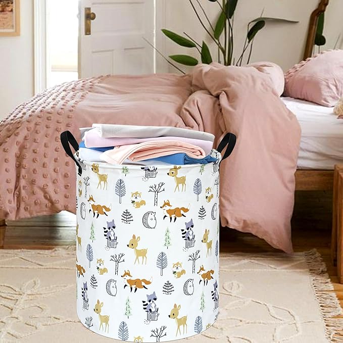 19.7 Inch Round Laundry Hamper Cute Animal Pattern Laundry Basket Fabric Storage Hamper Organization Bin, Toy Box,Gift Basket with Handles for Room
