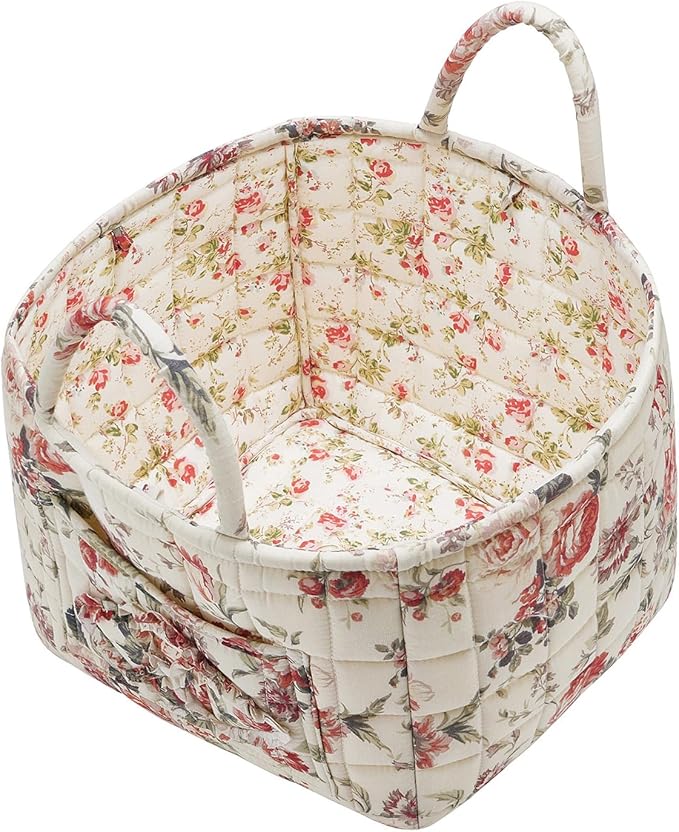 Boho Fabric Storage Basket, Large Capacity Laundry Basket, 12.2'' x 10.23'' x 10.23'' Collapsible Laundry Hamper with Easy Carry Handles (Brown, L)