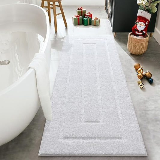 HOMORE White Bathroom Rug 24x54 Inch Soft Absorbent Bathroom Runner Rug, Washable Bath Runners Rugs Non Slip Long Bath Rug for Shower Tub