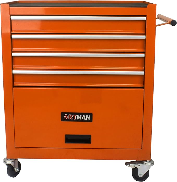 4 Drawers Rolling Tool Chest Cart. Tool Storage Cabinet With 4 Wheels.Tool Cabinet Trolley With Locking System and Drawer Liners.Tool Storage Cart for Garage,Workshop. 24.4"Toolbox Cart(orange)