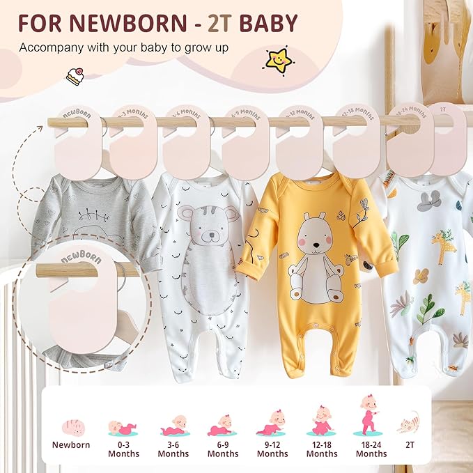 Baby Closet Dividers, Double Sided Nursery Clothes Size Separators for Newborn to 2T, Round, Pink, 8 Pcs