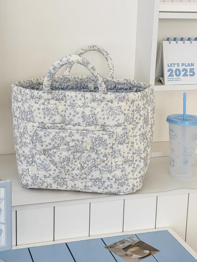 Fabric Storage Basket Boho Large Collapsible Floral Laundry Nursery Hamper Knitting Storage for Car Clothes Toys