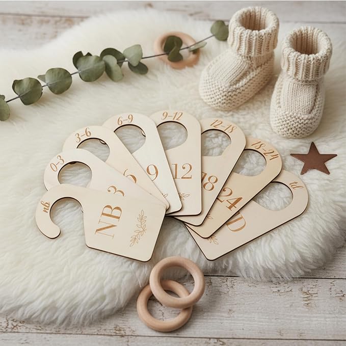 Baby Closet Dividers for Clothes Organizer -8Pcs Wooden Baby Clothes Size Dividers from Newborn to Toddler, Double-Sided Gender Neutral Babys Cloth Organizer