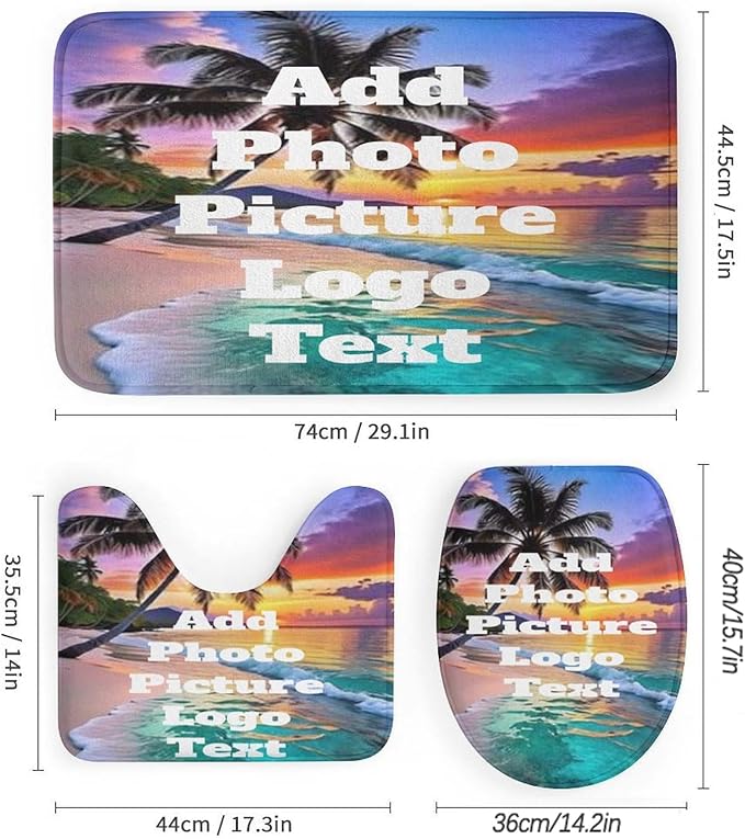 4 Piece Bathroom Custom Shower Curtain Sets Personalized Floor Mat Design Your Own Bath Rugs Customize Toilet Lid Cover Add Photo/Picture/Text Non-Slip Decor