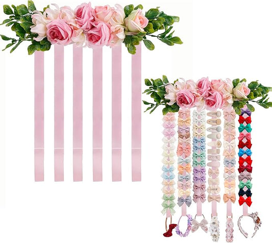 cherrboll Bow Organizer for Girls, Flower Hair Clip Holder Headband Wall Hanging Hair Accessories Organizers Storage Display for Toddler Nursery Room Decor