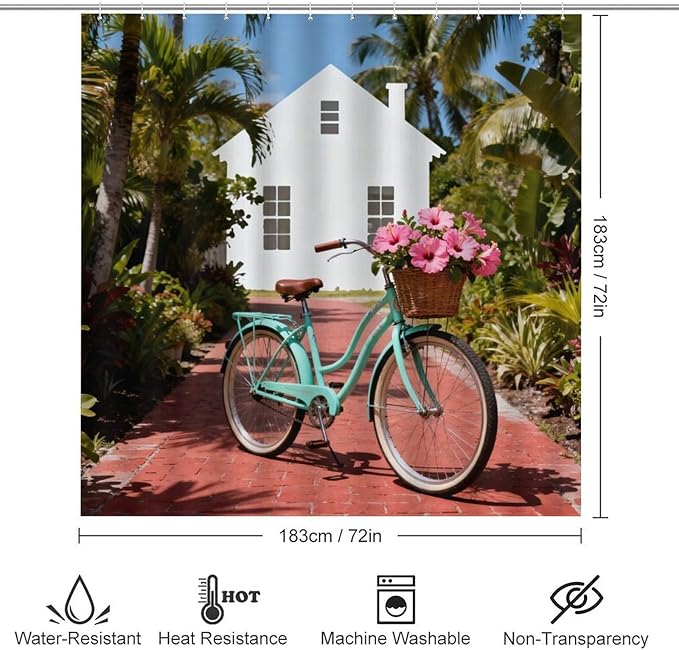 4 Piece Bathroom Rug Set with Shower Curtain, Non-Slip Bath Mat Toilet Cover Set, Bike Bathroom Rug Sets