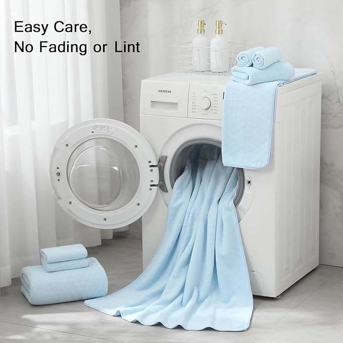 Hailea Luxury Bath Towels Set - 12 Piece (4 Large Bath Towels,4 Hand Towels,4 Washcloths), 100% Microfiber,Extra Absorbent Super Soft & Quick Dry,Complete Family Pack for Bathroom Gym Pool,Blue