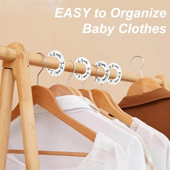 Baby Closet Dividers 6 Pack, Unisex Nursery Closet Organizer for Easy Sorting, 0-24 Months Hanger Divider from Newborn to Toddler, Baby Clothing Dividers Age Divider Fits Most Rod(White)