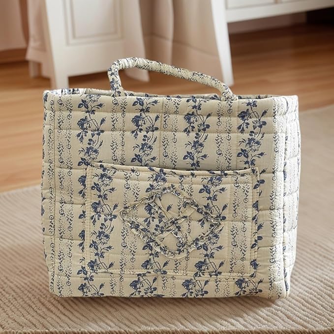 JQWYGB Foldable Laundry Basket Boho Bear Storage Basket Floral Quilted Fabric Car Storage Basket Handles Large Laundry Baskets for Clothes and Dolls