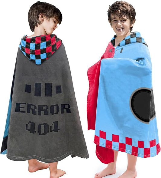 Hooded Towels for Kids -Toddler Beach Towel- Super Absorbent & Quick Dry 100% Cotton 35x60 Inch - to Kid Ages 3-12-Video Game/Gaming Pattern Design