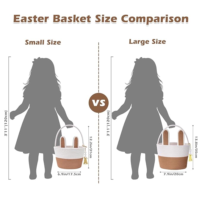 Easter Baskets for Kids, Small Bunny Personalized Easter Basket Empty with Handle, Basket Name Tags, Woven Rope Baby Easter Egg Baskets for Babies Girls Boys Toddler Infant, 8.7" x 6.9" x 6.3"