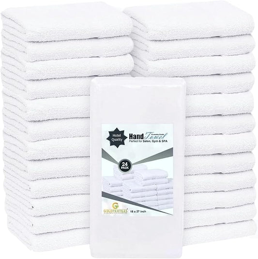 24 Pcs (2 Dozen) White 16x27 Inch Cotton Blend Economy Hand Towels Salon/Gym/Hotel Super use Absorbent Best for Kitchen,Janitorial,Home use Towels