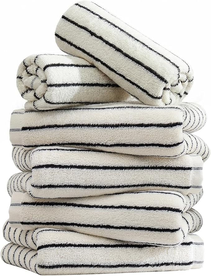 6 Piece Black and White Striped Hand Towels,100% Cotton Bathroom Towels Ultra Soft and Highly Absorbent Hand Towels for Bathroom Kitchen, Showering, Spa, Gym,Hotel (13” x 29”)