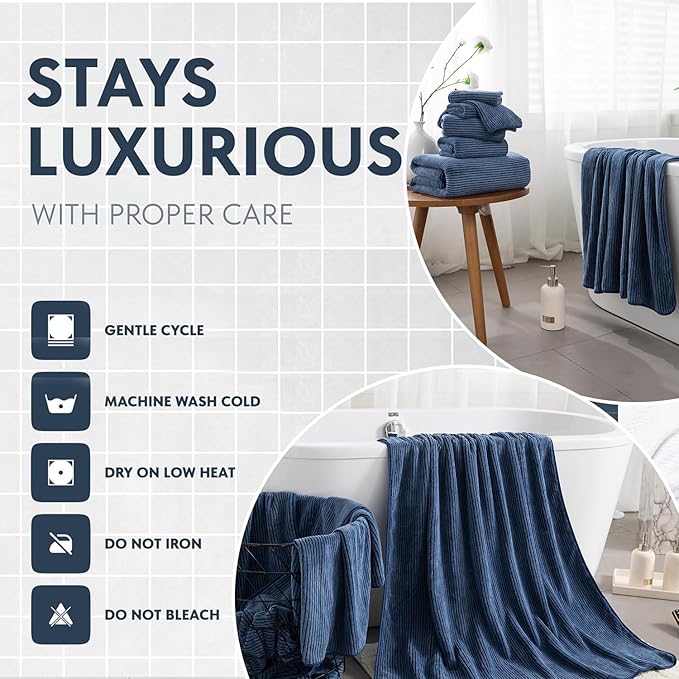 8-Piece Premium Towel Set for Bathroom|2 Oversized Large Bath Sheet,2 Hand Towels,4 Washcloths|Soft Cozy Highly Absorbent Fast Dry Microfiber Shower Towel Set for Hotel Bathroom Essentials,Navy Blue