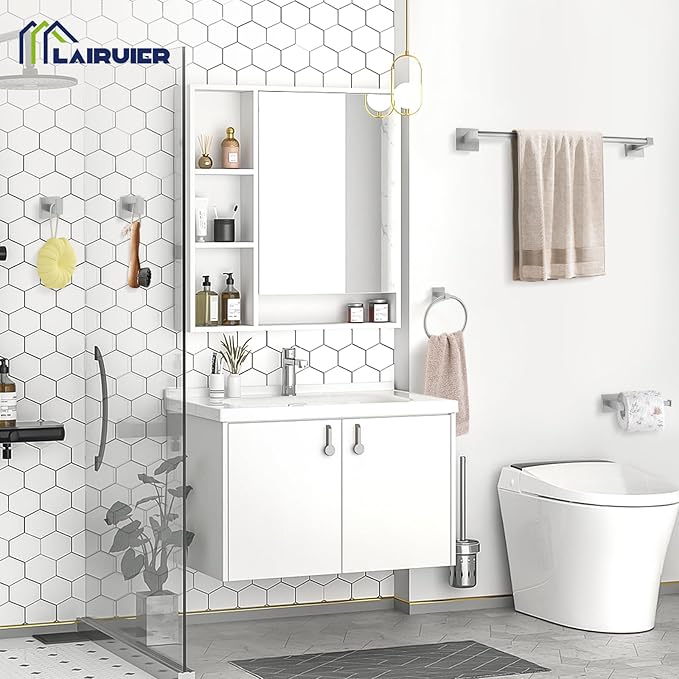 5-Piece Bathroom Hardware Set Brushed Nickel Bathroom Hardware Accessories Set Upgraded Toilet Paper Holder with Shelf Towel Holder Set for Bathroom Stainless Steel Wall Mounted