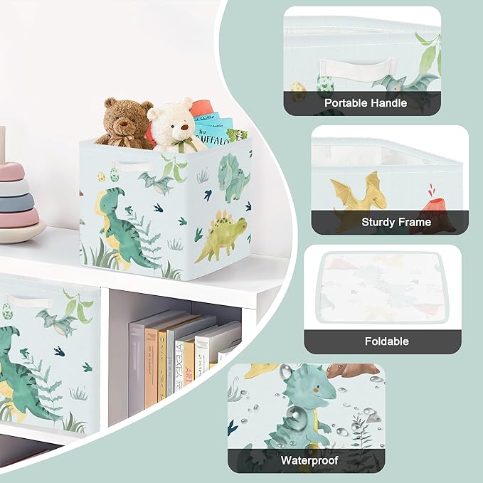 Clastyle 3 pcs Dinosaur Cube Storage Unit Boxes Volcano Kallax Box for Shelves Parents Storage Baskets for Book Clothes Toy Organizer, Volcanoes, 11.8x11.8x11.8 in