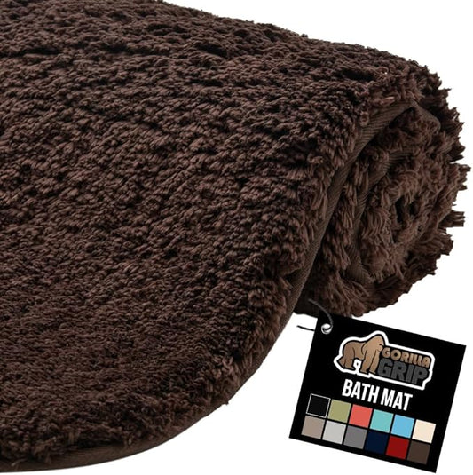 GORILLA GRIP Bathroom Rugs, 60x24, Ultra Soft Absorbent Mat, Thick Plush Bath Rug, Machine Washable, Microfiber Quick Dry, Mats for Shower, Bathtub and Floor, Home Decor Accessories, Brown