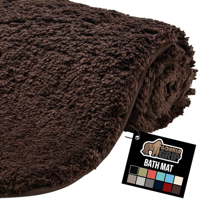GORILLA GRIP Bathroom Rugs, 42x24, Ultra Soft Absorbent Mat, Thick Plush Bath Rug, Machine Washable, Microfiber Quick Dry, Mats for Shower, Bathtub and Floor, Home Decor Accessories, Brown