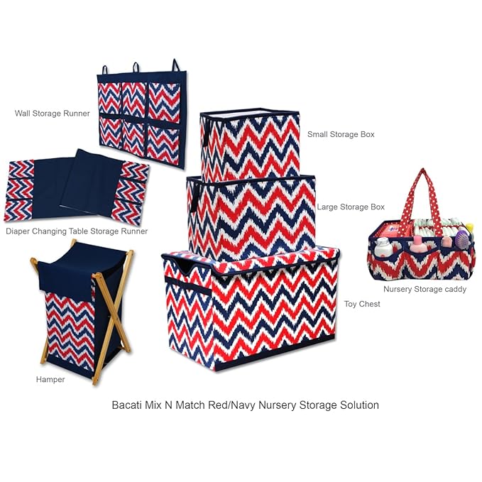 Bacati Mix and Match Nursery Fabric Storage Caddy with Handles, Navy/Red