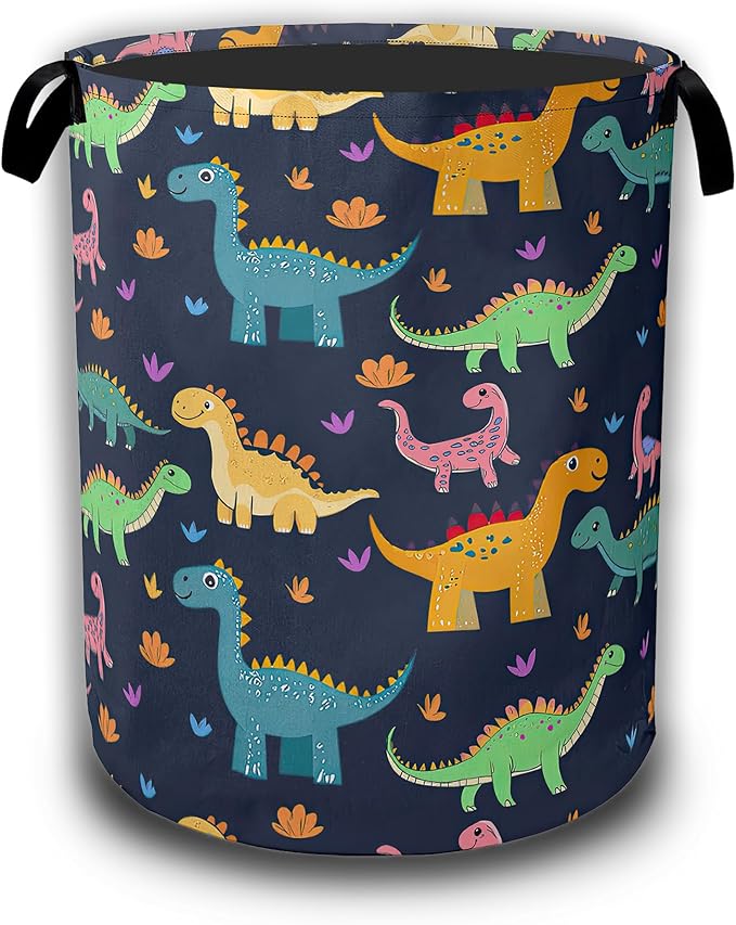 Dinosaurs Laundry Baskets,Colorful Dinosaurs Laundry Hamper,Storage Basket with Handles for Bathroom Bedroom College Dormitory Living Room Nursery Organizer 16"x20.8"