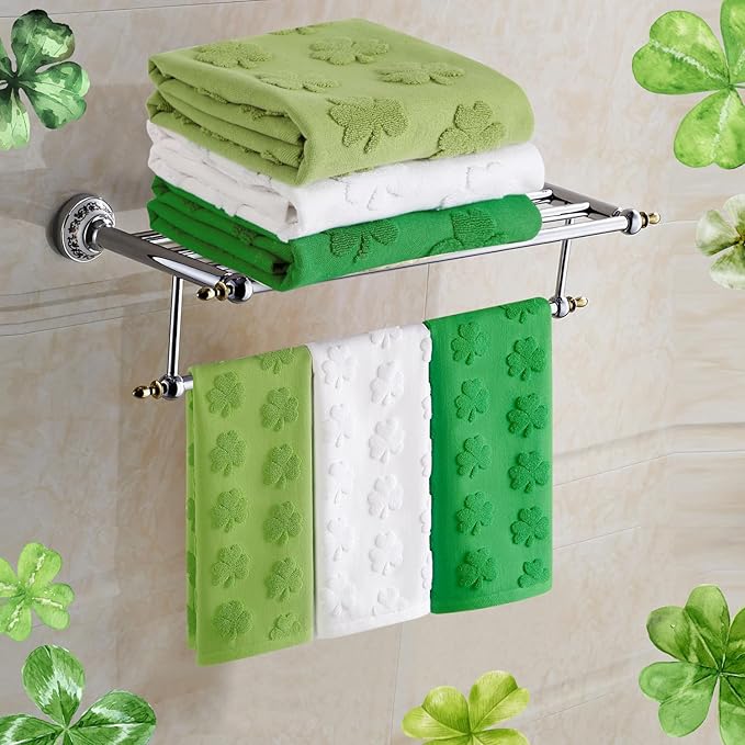 3 Pack St. Patrick's Day Hand Towels Green White Clover Shamrocks 100% Cotton Decorative Bathroom Towels Set for Drying, Cleaning, Cooking, Everyday Use,13.7'' x 29.5''